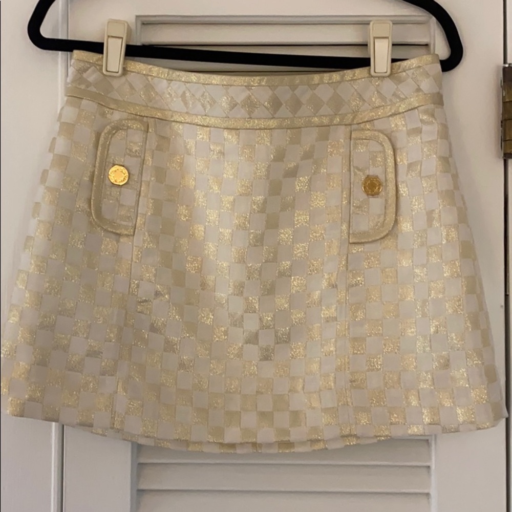 Lily Pulitzer gold and cream check mini skirt